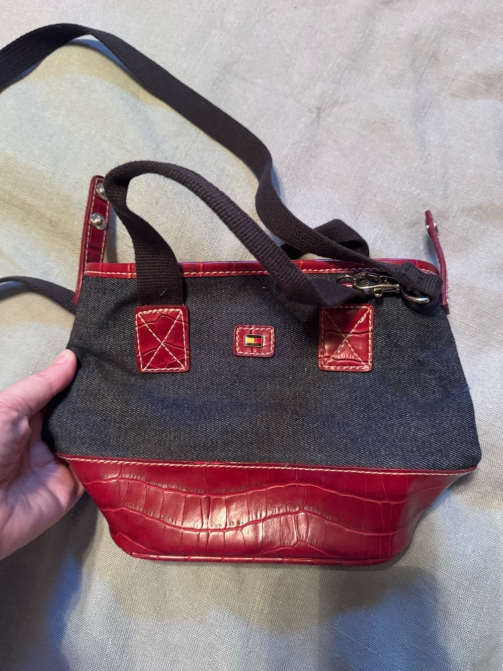 Tommy Hilfiger Red and Denim Mini Tote vintage